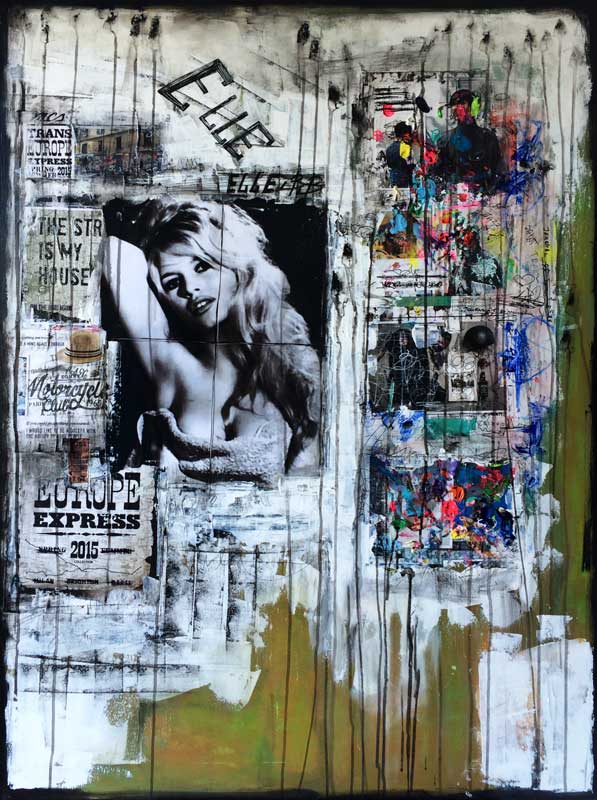 elle - peinture acrylique et collage sur toile - 97 cm x 130 cm elle - peinture acrylique et collage sur toile - 97 cm x 130 cm