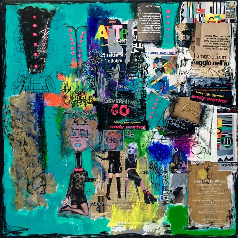 génération 60 - peinture acrylique et collage sur toile - 100 cm x 100 cm génération 60 - peinture acrylique et collage sur toile - 100 cm x 100 cm