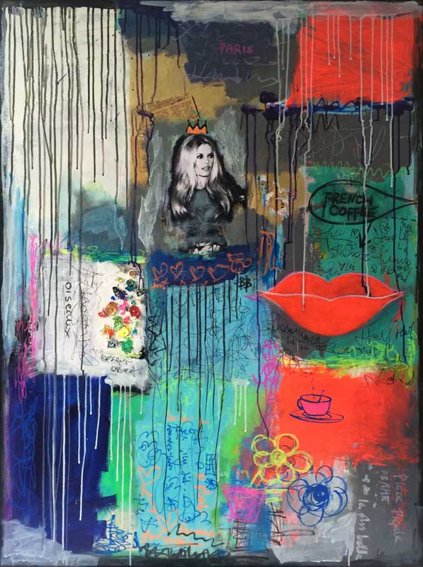 french coffee - peinture acrylique et collage sur toile - 97 cm x 130 cm french coffee - peinture acrylique et collage sur toile - 97 cm x 130 cm