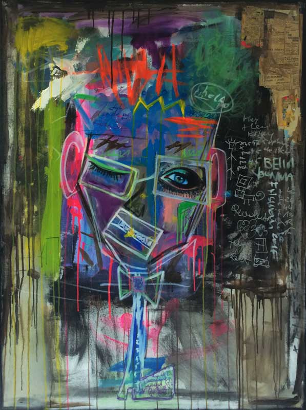 télé-réalité - peinture acrylique et collage sur toile - 97 cm x 130 cm télé-réalité - peinture acrylique et collage sur toile - 97 cm x 130 cm