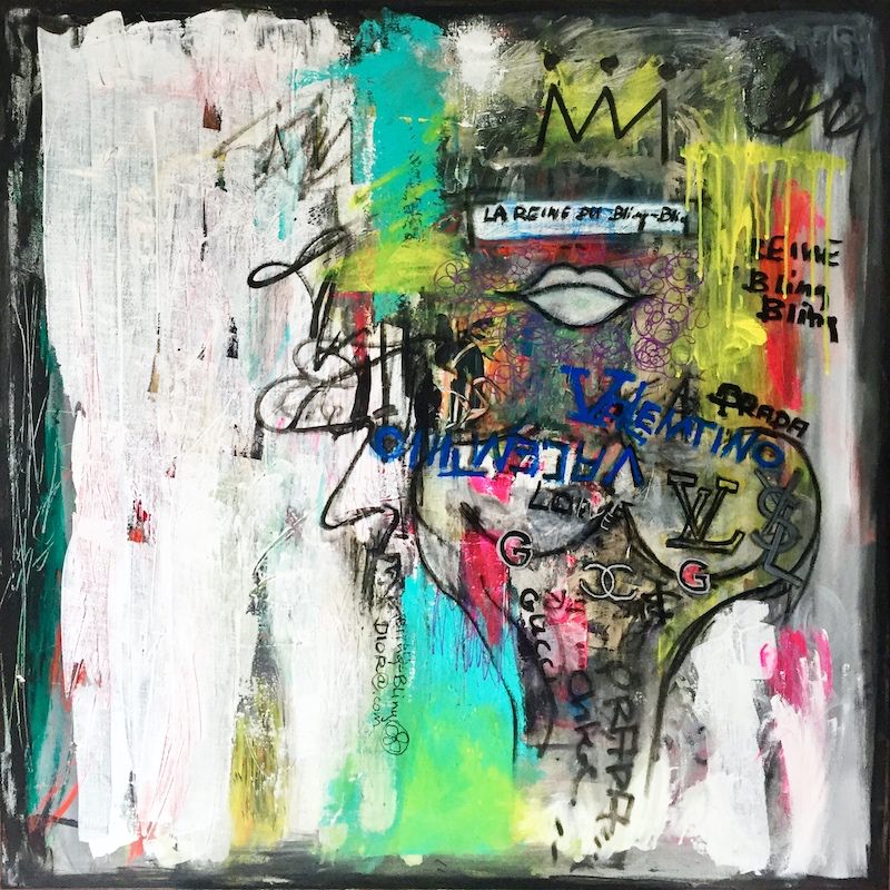 la reine du bling bling - peinture acrylique sur toile - 100 cm x 100 cm la reine du bling bling - peinture acrylique sur toile - 100 cm x 100 cm