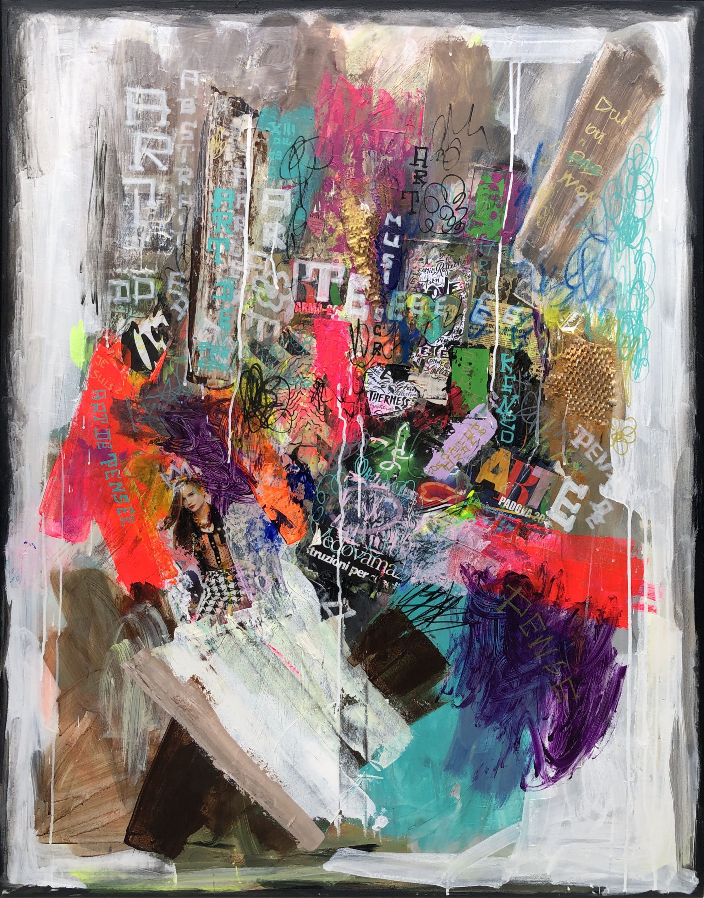 Pensées - peinture acrylique et collage sur toile - 97 cm x 130 cm - Marzena Lavrilleux - artiste peintre à Orléans Pensées - peinture acrylique et collage sur toile - 97 cm x 130 cm - Marzena Lavrilleux - artiste peintre à Orléans