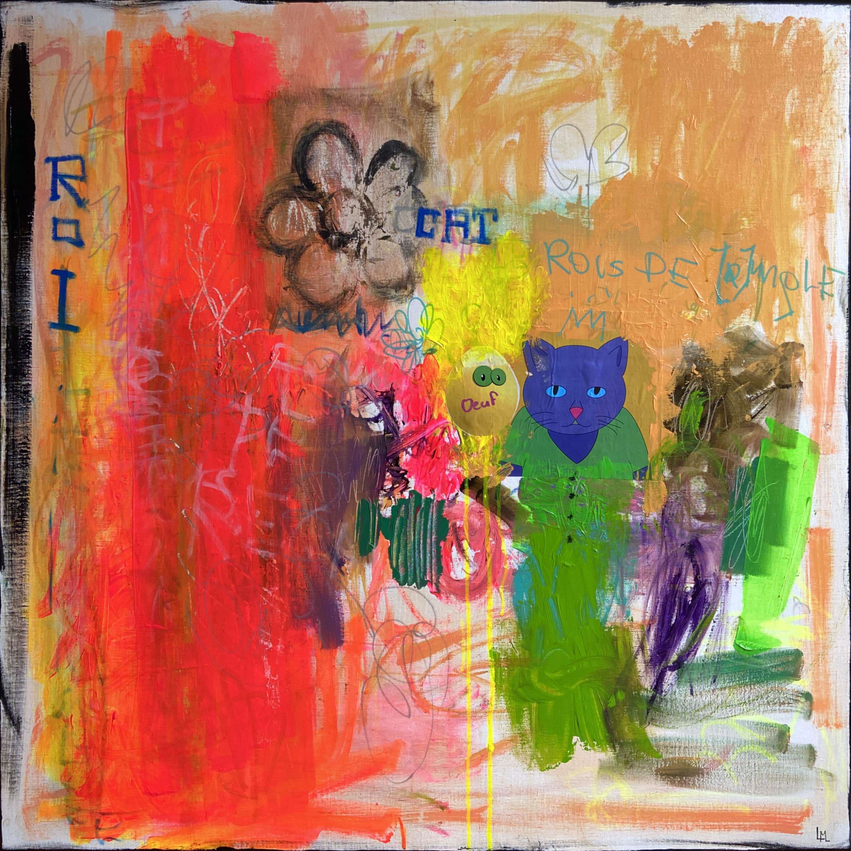 Kitkat - peinture acrylique et collage sur toile - 100 cm x 100 cm - Marzena Lavrilleux - artiste peintre à Orléans Kitkat - peinture acrylique et collage sur toile - 100 cm x 100 cm - Marzena Lavrilleux - artiste peintre à Orléans