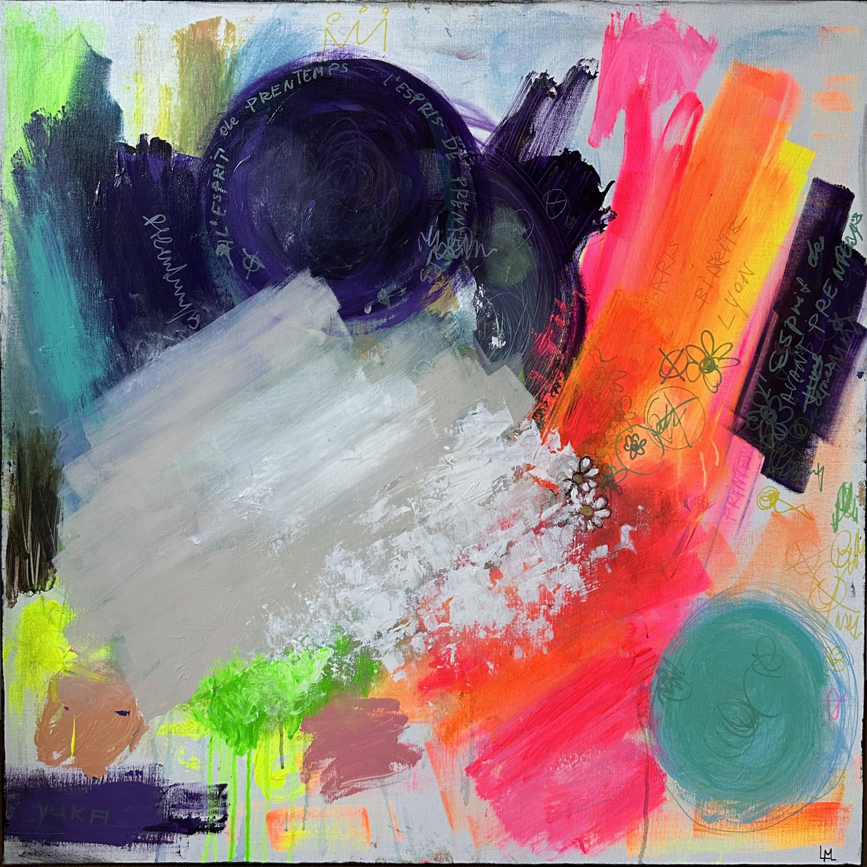 Dans l'air - peinture acrylique sur toile - 100 cm x 100 cm - Marzena Lavrilleux - artiste peintre à Orléans